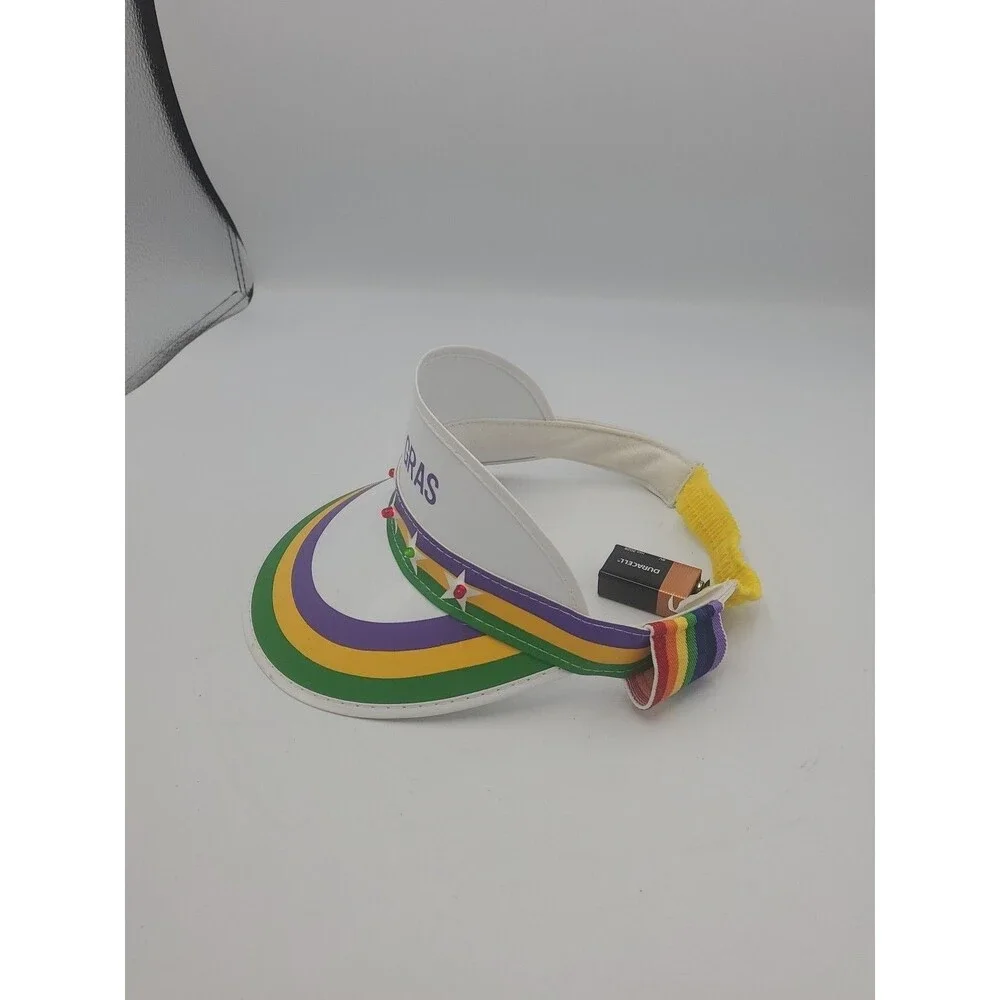 Vtg Lighted Colorful Sun Visor New Orleans Mardi Gras Retro Hat Rainbow Headband